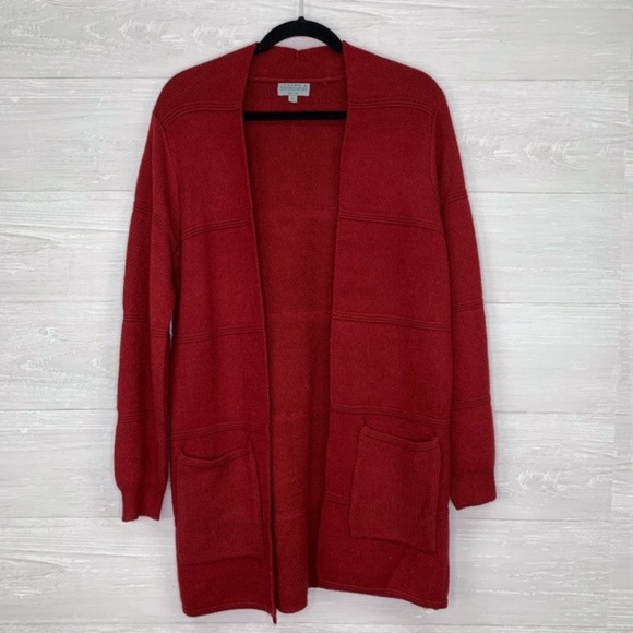 Joseph A Windowpane Knit Cardigan Red Size SP - Picture 2 of 14